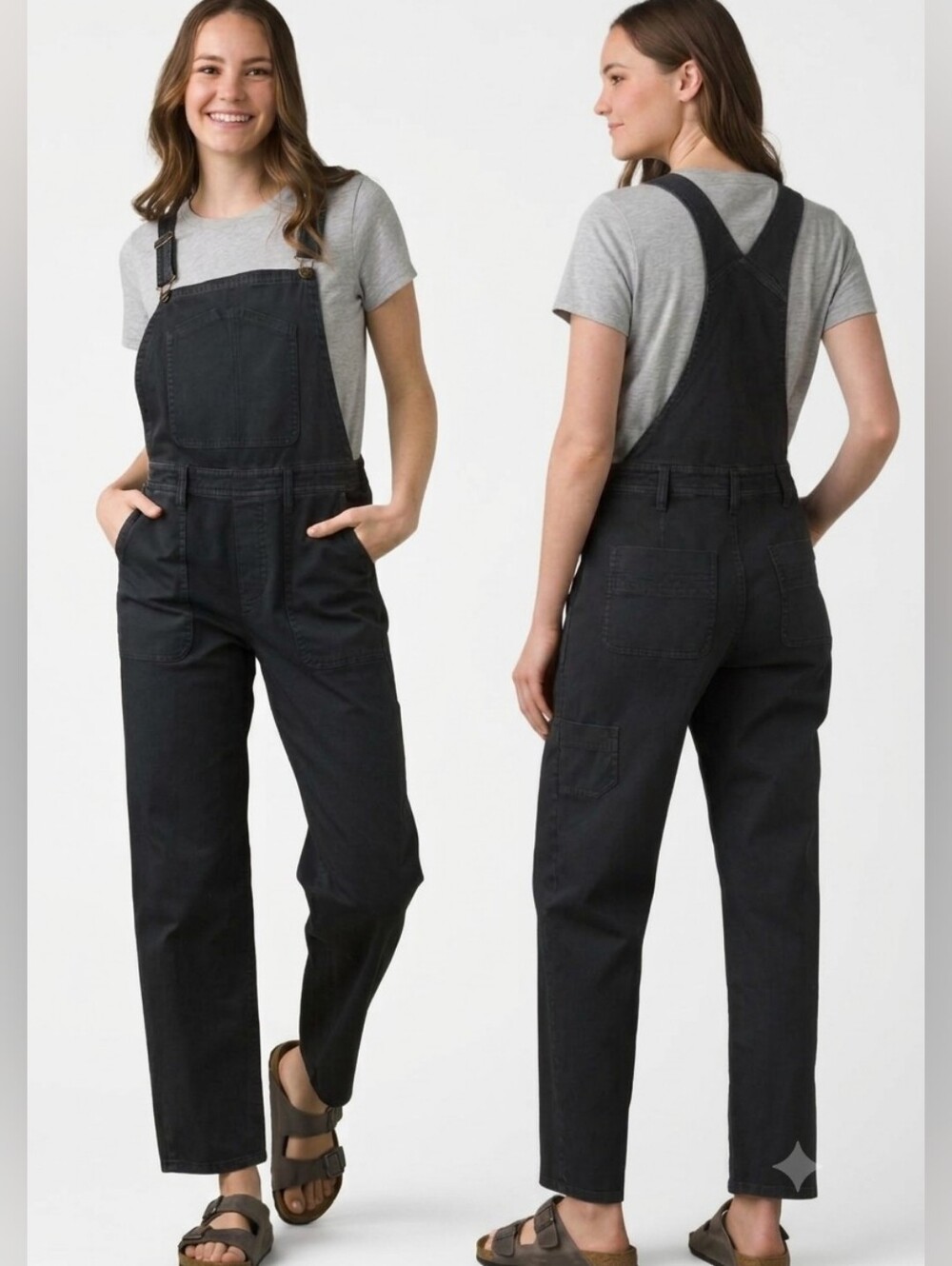 PrAna Sancho Overalls Charcoal Gray Women's Size L Organic Cotton Stretch EUC